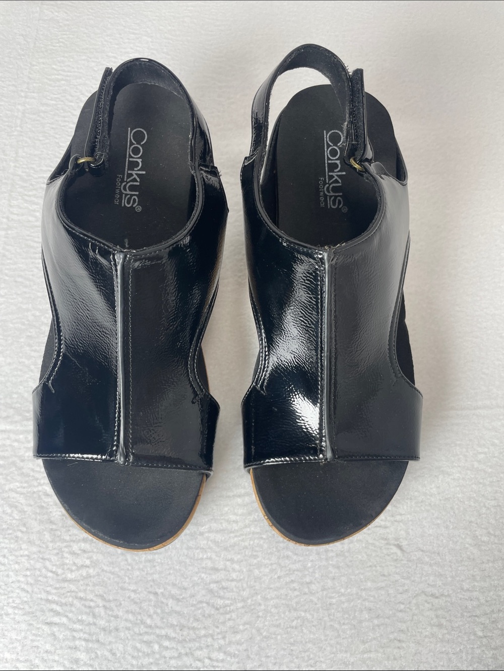Corkys Carley Wedges in Black Crinkle Patent - Picture 3 of 9